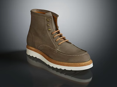 Taupe Suede Lace Up Boots Featuring Brown Laces And White Rubber Sole Design 3d model