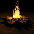 Outdoor Bonfire With Stone Ring And Flaming Fire In Grass Area