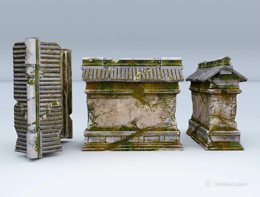 Ancient Traditional Building Exterior Wall With Moss Covered Stone And Intricate Tiled Roof Details 3d model 