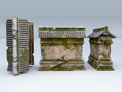 Ancient Traditional Building Exterior Wall With Moss Covered Stone And Intricate Tiled Roof Details 3d model