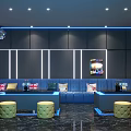 Modern KTV Lounge Design With Blue Sofas Green Stools And Neon Lighting Effects 3d model