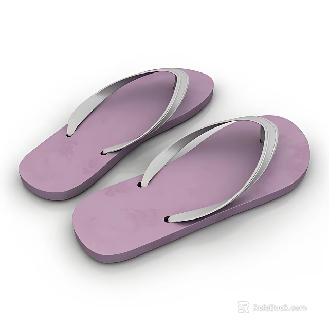 Purple Flip Flops With Silver Straps Comfortable Lightweight Summer Casual Shoes 3d model 
