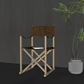 Wooden Frame Leisure Chair With Brown Cushion And Green Plant In Gray Pot