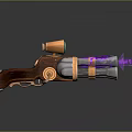 Unique Steampunk Gun Design With Wooden Grip Metal Parts Scope And Blue Glowing Effect