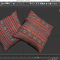 Red And Black Decorative Pillows Featuring Geometric Patterns And Striped Details 3d model