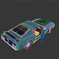 Blue Classic Sports Car With Open Doors And Black Roof Design