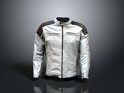 Light Colored Leather Jacket With Contrasting Shoulder Patches And Modern Front Zipper Design 3d model