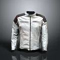 Light Colored Leather Jacket With Contrasting Shoulder Patches And Modern Front Zipper Design
