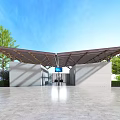 Modern Public Toilet With Wooden Roof Green Trees And Blue Sky Background