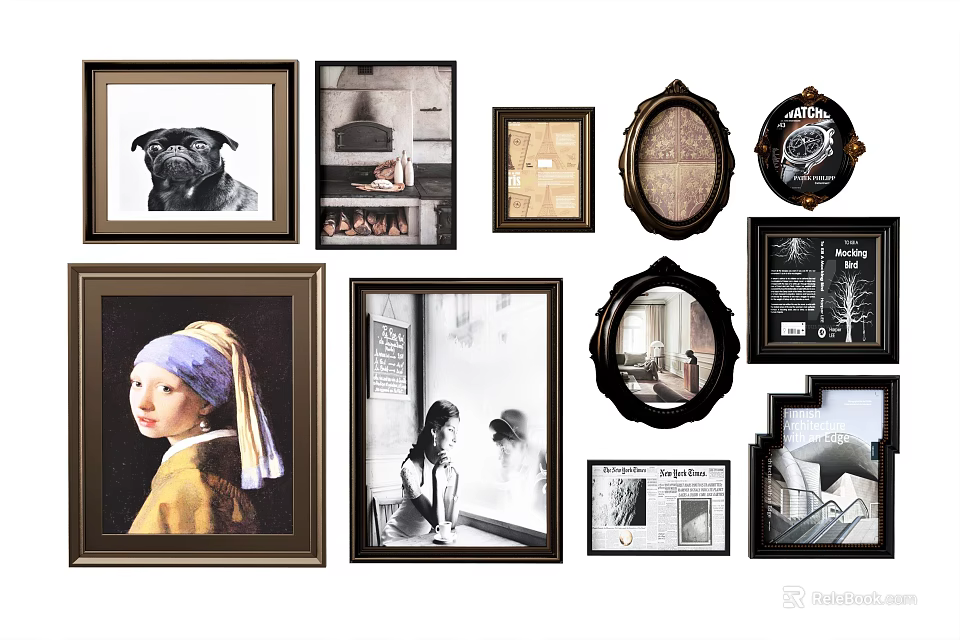 Collection of Framed Artworks With Various Shapes and Diverse Painting Themes 3d model 