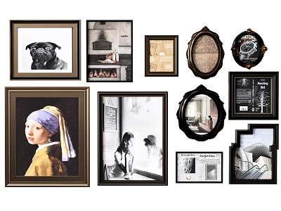 Collection of Framed Artworks With Various Shapes and Diverse Painting Themes 3d model