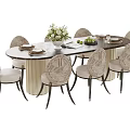 Elegant Round Dining Table And Chair Set With Flower Arrangement And Fruits