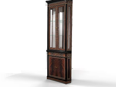 Elegant Tall Dark Wood Wine Cabinet With Glass Doors And Ornate Frame 3d model