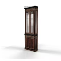Elegant Tall Dark Wood Wine Cabinet With Glass Doors And Ornate Frame