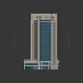 Modern Twin Tower Building With Blue Glass Curtain Walls Connected Base And Decorative Tops