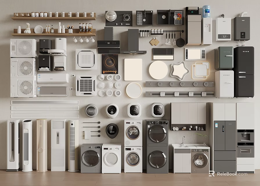 Modern Household Appliances Collection Including Refrigerators Washing Machines And Kitchen Ovens For Home Use 3d model 