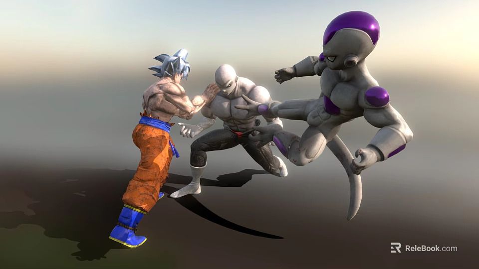 Game and Movie Characters in Intense Fighting Action with Super Saiyan and Alien Warriors 3d model 