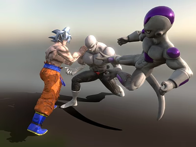 Game and Movie Characters in Intense Fighting Action with Super Saiyan and Alien Warriors 3d model