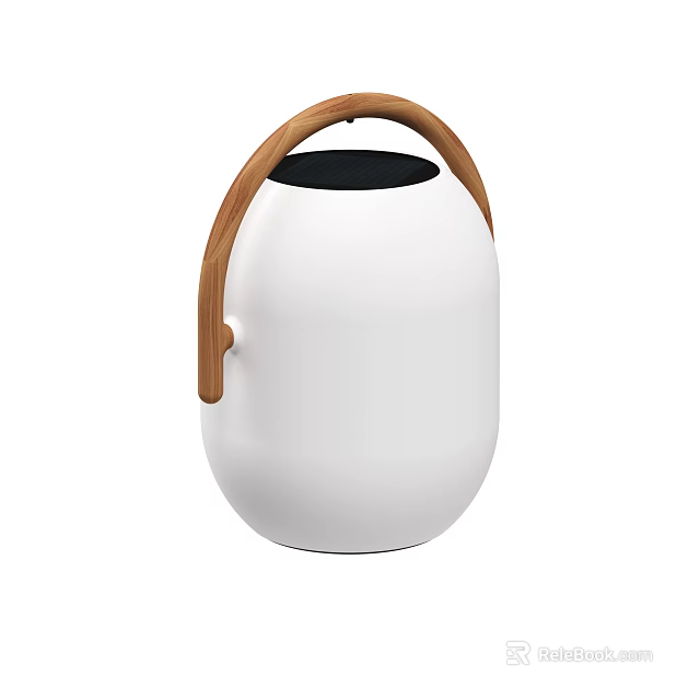Outdoor Portable Light With White Round Body And Wooden Handle Design 3d model 