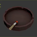 Round Brown Ashtray With Lit Cigar And Smooth Surface Design