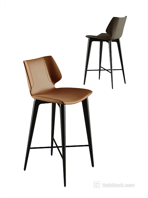Sleek Brown Leather Bar Stool With Black Metal Legs And Modern Contemporary Design 3d model 