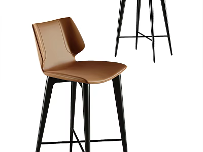 Sleek Brown Leather Bar Stool With Black Metal Legs And Modern Contemporary Design 3d model