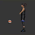 Woman in Basketball Uniform Standing with Arms Outstretched Next to Basketball