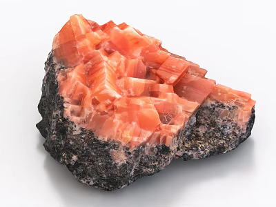 Natural Stone With Orange Crystal Structure And Wood Base For Decorative Display Specimen 3d model