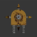 Yellow Mechanical Robot With Spider Legs Blue Eye And Cannon Barrels