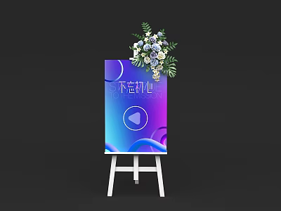 Guided Visual Display On Easel With Gradient Background Play Button And Flower Bouquet 3d model