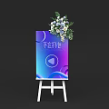 Guided Visual Display On Easel With Gradient Background Play Button And Flower Bouquet 3d model