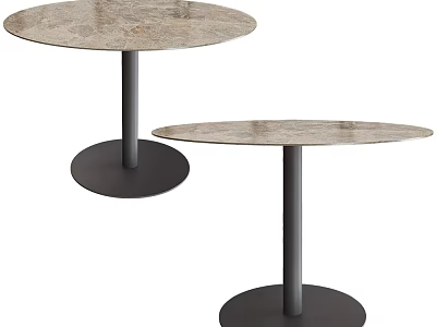 Modern Round Side Tables With Marble Textured Top And Black Metal Legs 3d model