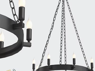 Modern Circular Chandelier With Black Metal Chains And Candle Shaped Bulbs For Interior Decor 3d model