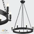 Modern Circular Chandelier With Black Metal Chains And Candle Shaped Bulbs For Interior Decor