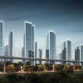 High-rise residential light rail subway 3d model