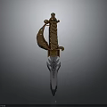 Ornate Dagger Design With Golden Curved Hilt and Sharp Silver Blade
