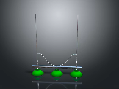 Three Green Pendant Lights With Metal Frame On Dark Background Reflection 3d model