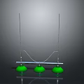 Three Green Pendant Lights With Metal Frame On Dark Background Reflection
