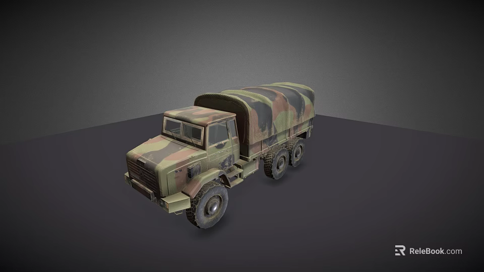Military Camouflage Transport Truck With Covered Cargo Bed And Heavy Duty Design 3d model 