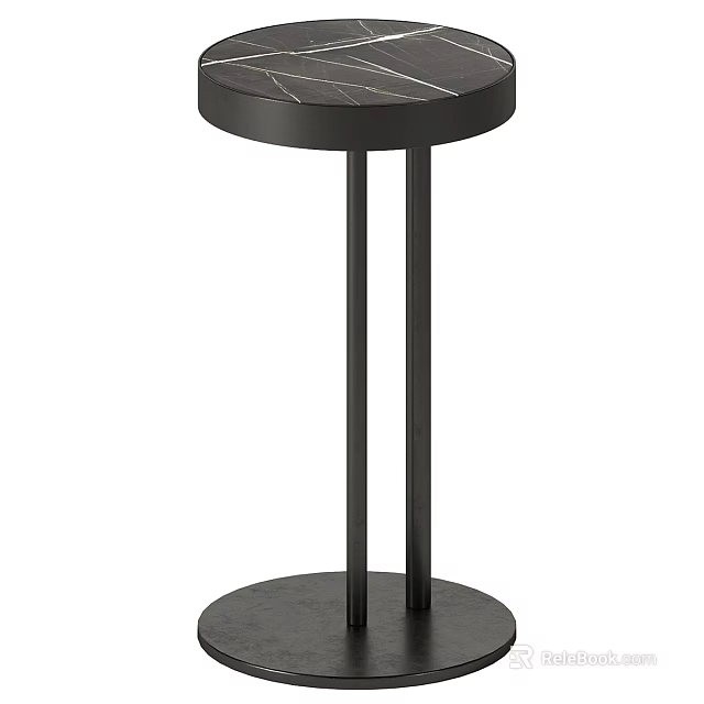 Modern Round Side Table With Slim Black Metal Legs And Stable Base 3d model