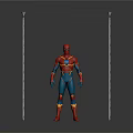 Superhero Figure In Red And Blue Costume Standing Between Tall Poles On Dark Background