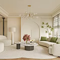 Elegant Modern Living Room Interior With Sofa Chandelier Green Plants And Area Rug