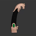 Ornate Decorative Handle With Horse Head Design Black Body Green Gemstone And Carved Base
