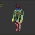 Mythical Creature Character With Horns Yellow Eyes Maroon Outfit And Mechanical Limbs