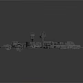 Futuristic Mechanical Structure Models With Platforms Pipes And Circular Modules On Gray Background