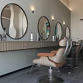 Modern Hair Salon Interior Design With Round Mirrors Styling Chairs And Equipment
