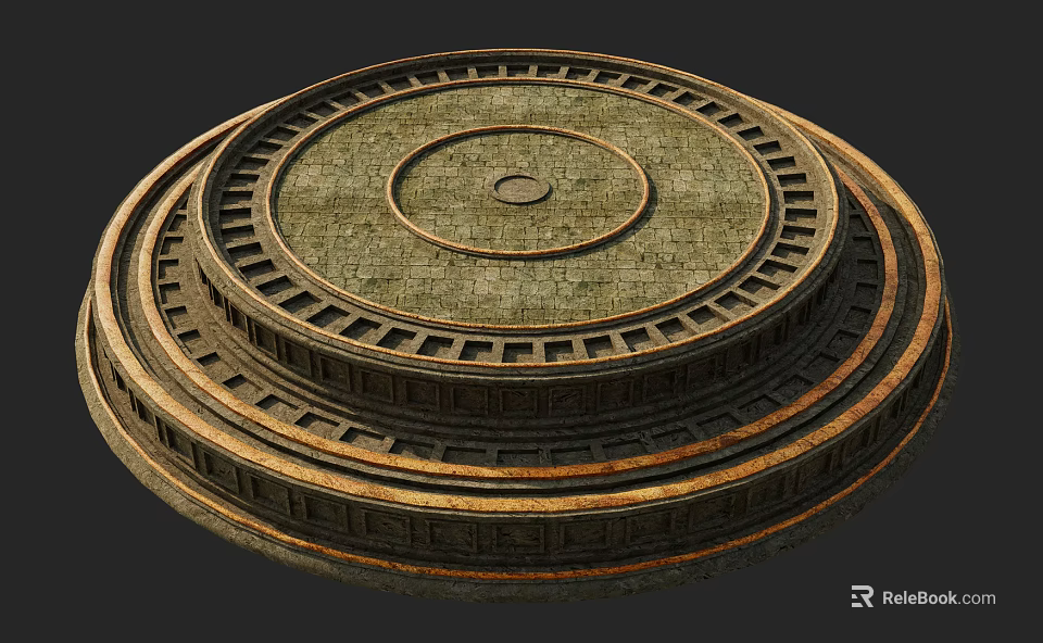 Functional Desk With Vintage Circular Multi Tiered Stone Texture Design 3d model 