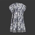 Short Sleeved White Dress With Blue Floral Print And Fitted Waist Design