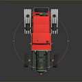 Red Vintage Mechanical Car With Tracks Large Tires And Green Circular Parts