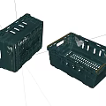 Two Empty Dark Green Plastic Storage Crates With Grid Design And Handles 3d model